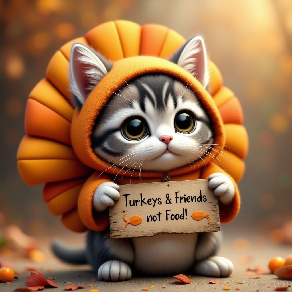 Kitten in Turkey Costume Promotes Compassion