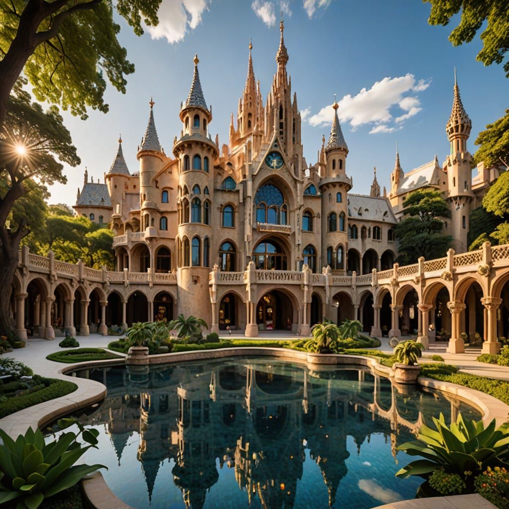 Ethereal Palace with Grandiose Architecture in Golden Light