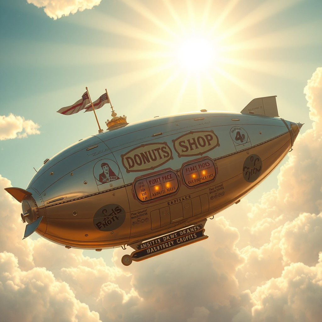 Fantasy Donut Shop Airship in Dreamy Vintage Style