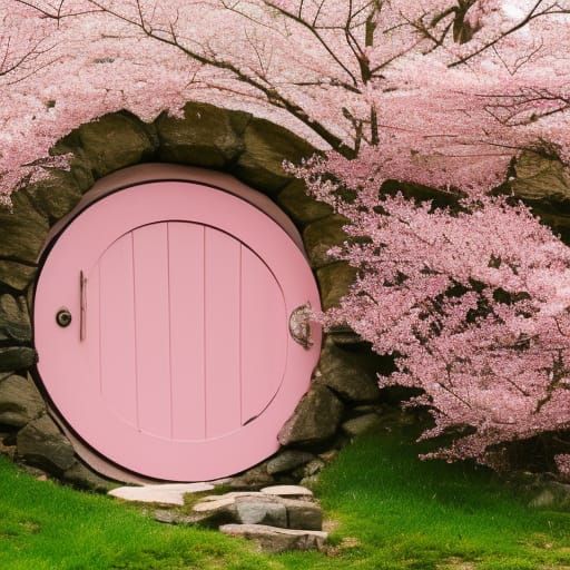Charming Pink Hobbit-Hole with Cherry Blossoms