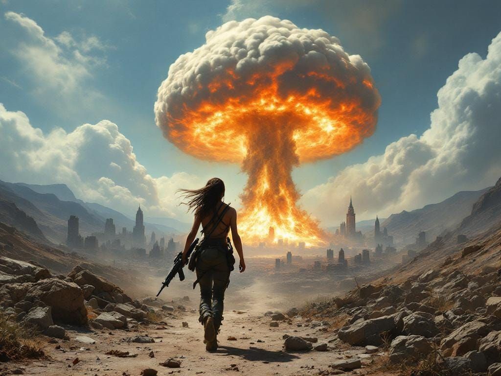 Post-Apocalyptic Warrior in a Ruined City