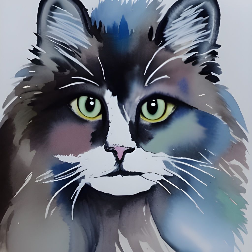 Majestic Maine Coon Cat Watercolor Painting
