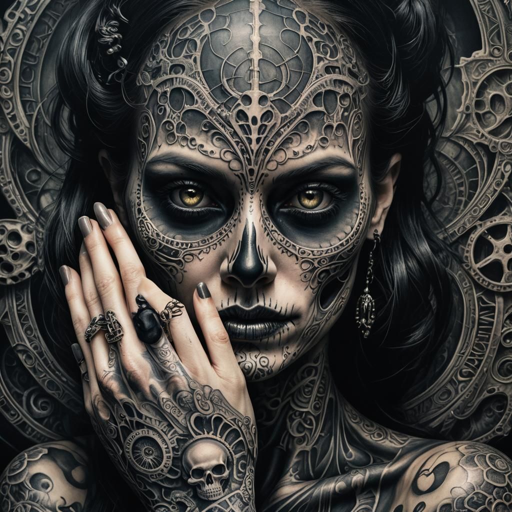 Memento Mori Tattoo in Dark Surrealism Style