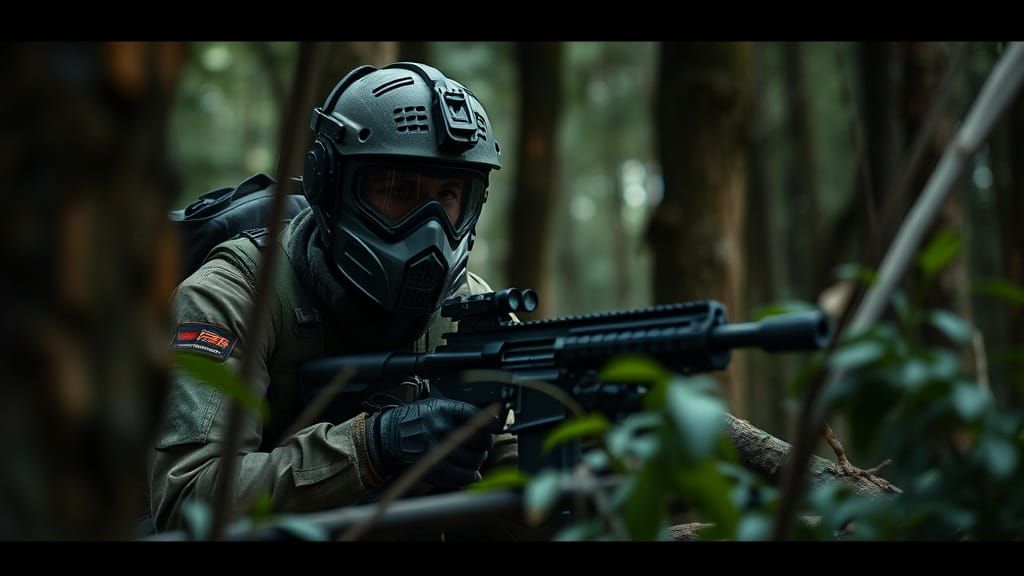 Paintball Operative in Woodland Environment