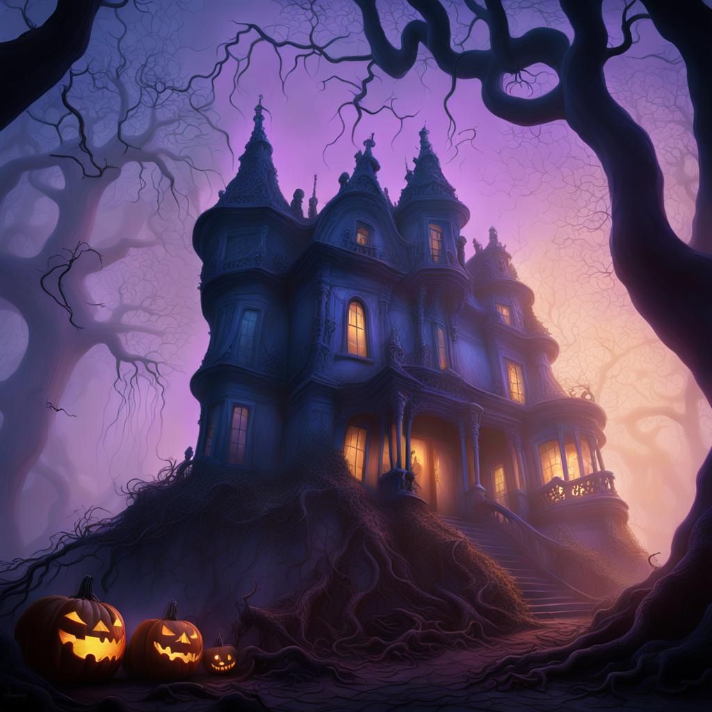 Eerie Addams Family House at Dusk