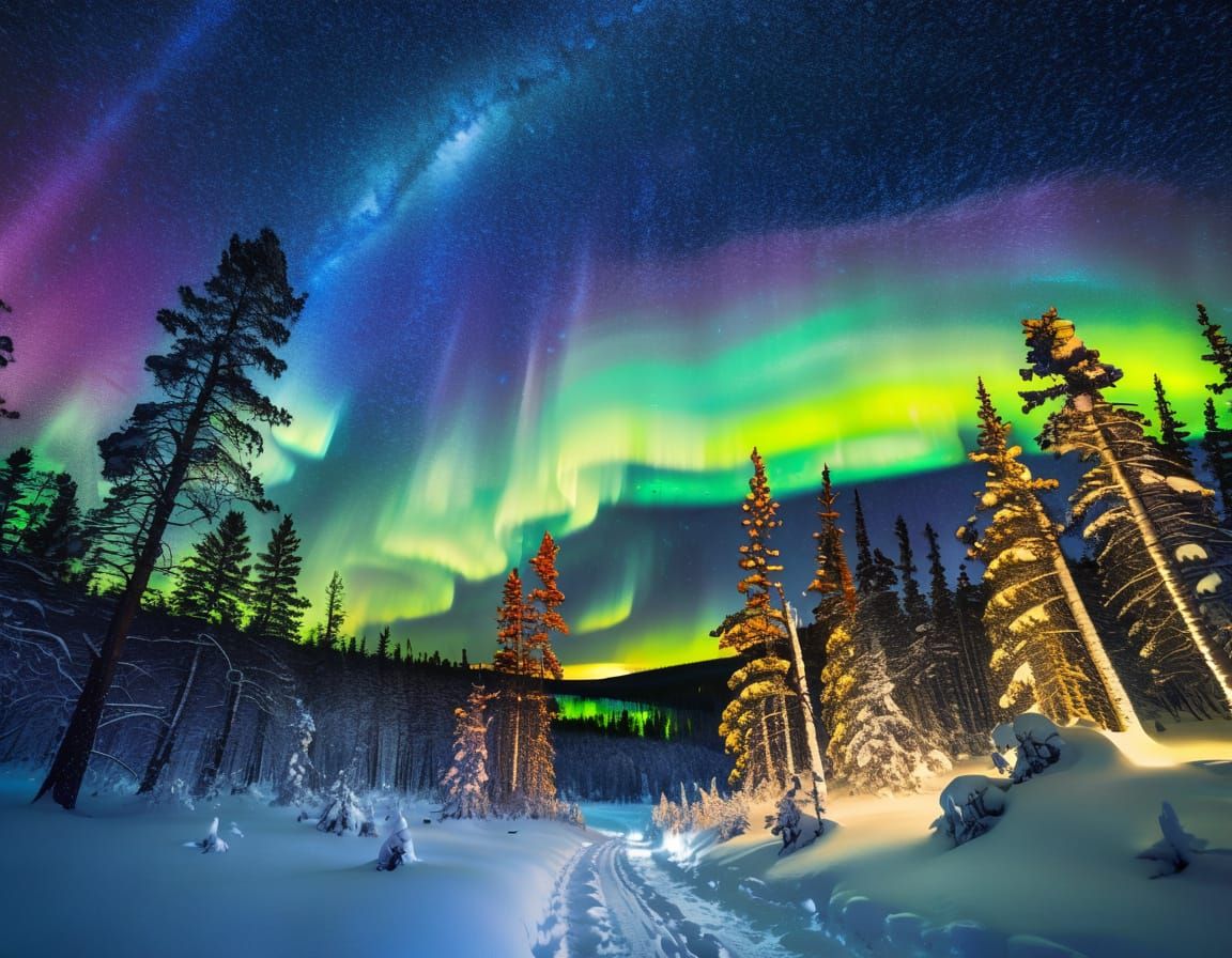 Pine Forest Under Twinkling Night Sky