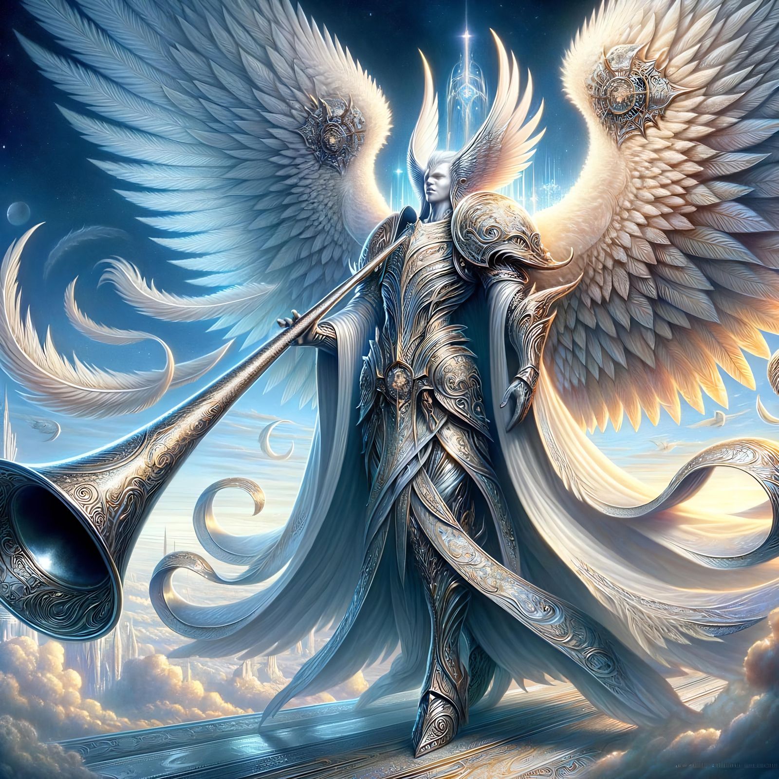 Majestic Archon with Silver Trumpet in Heavenly Realm