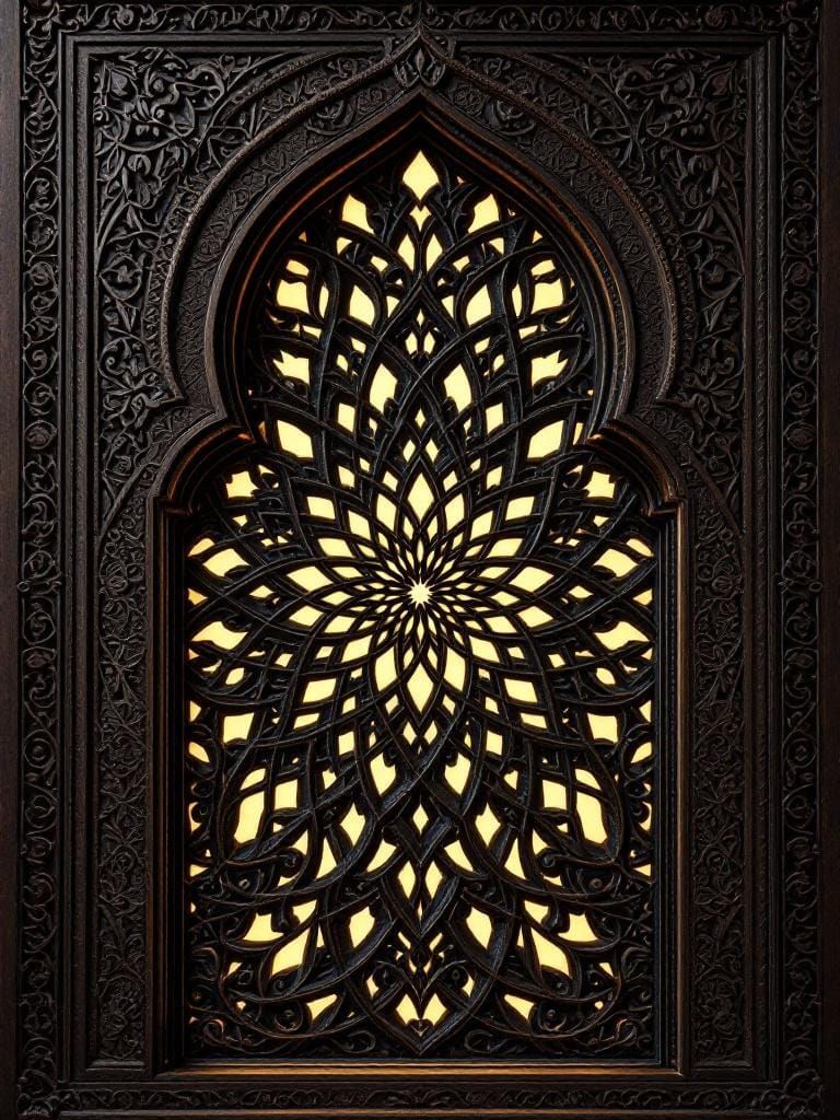 Intricately Carved Arab Window in Medieval Art Style