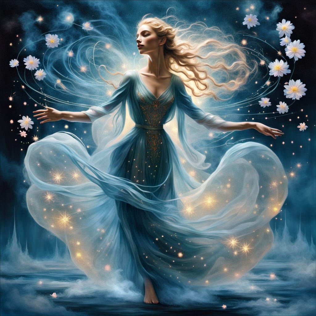 Vapor Fairy Dances Through Starry Night Sky