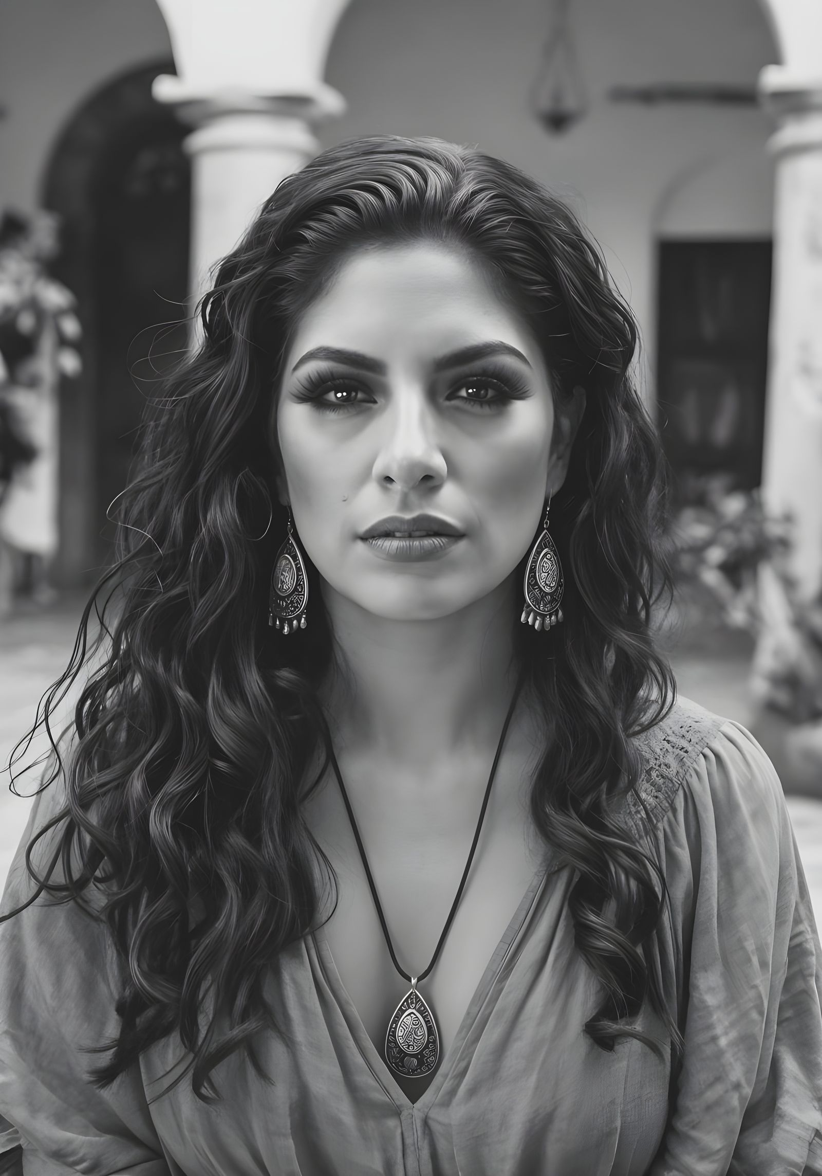 Mexican Goddess in Black and White Elegance