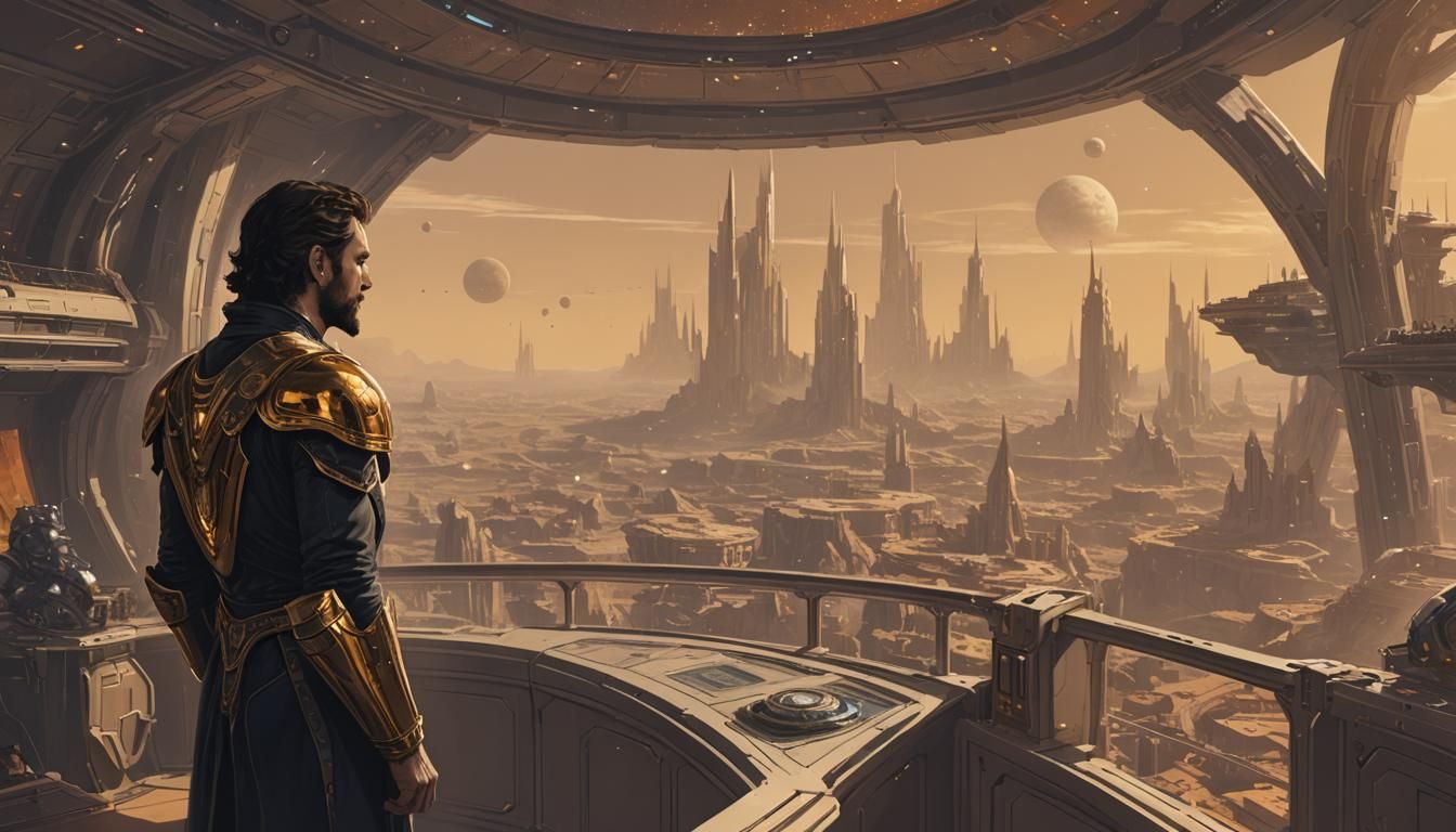 King Surveys Domain from Starship Viewport