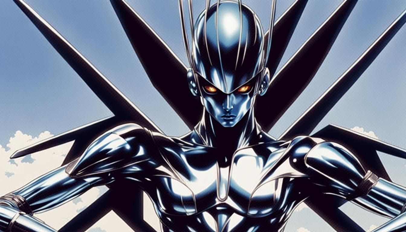 Metal Skin Female Figure in 90s Anime Style