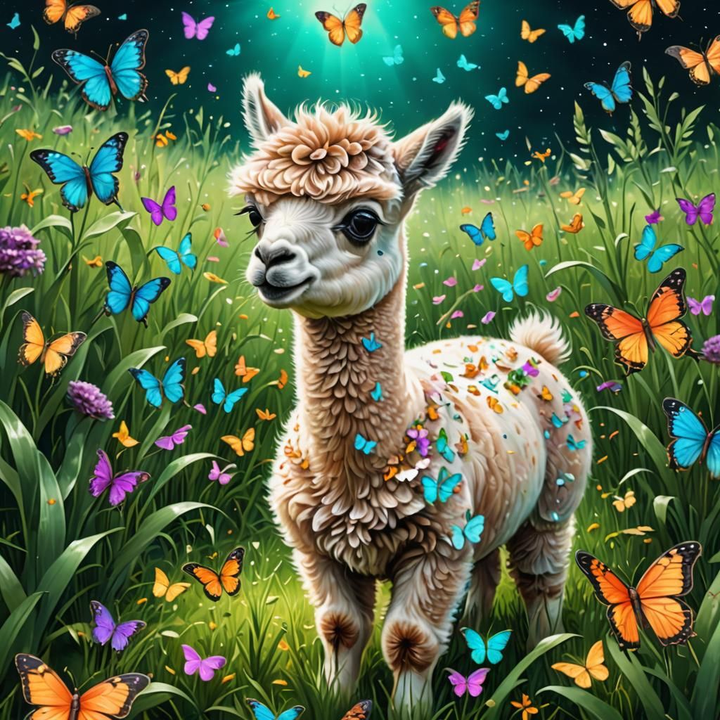 Baby Alpaca in Surreal Astral Landscape