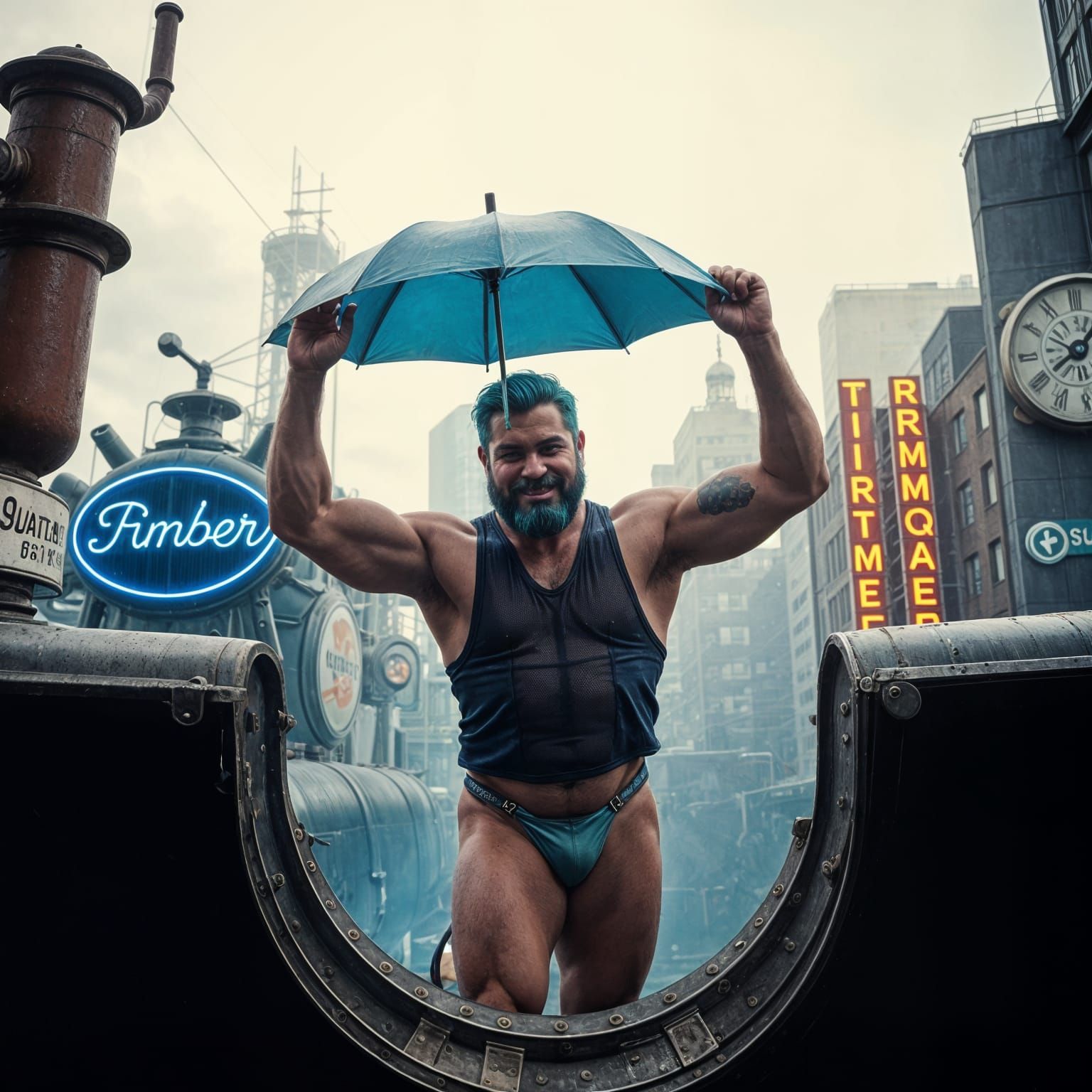 Dieselpunk Merman Emerges from Submarine