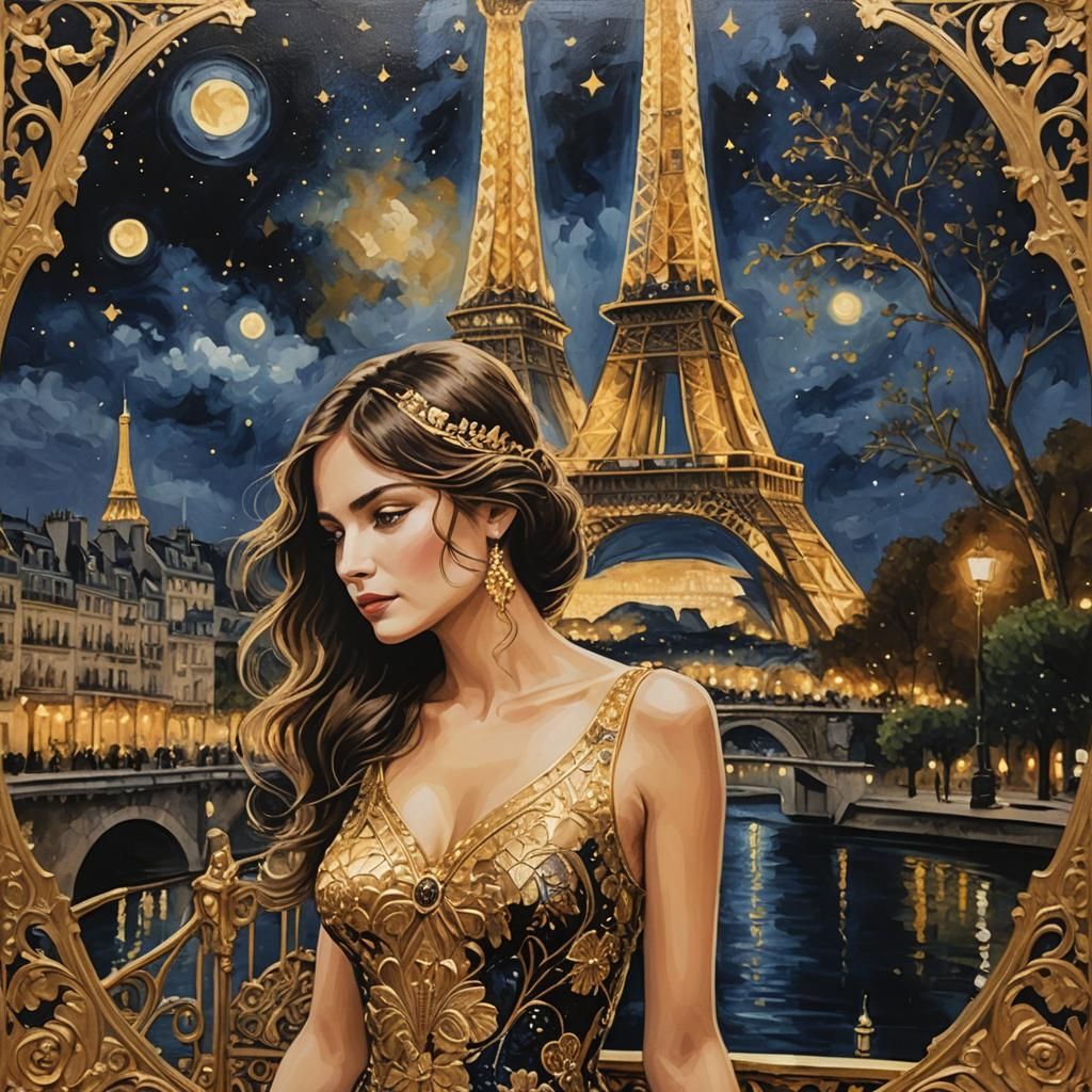 Golden Midnight in Paris: Eiffel Tower Painting