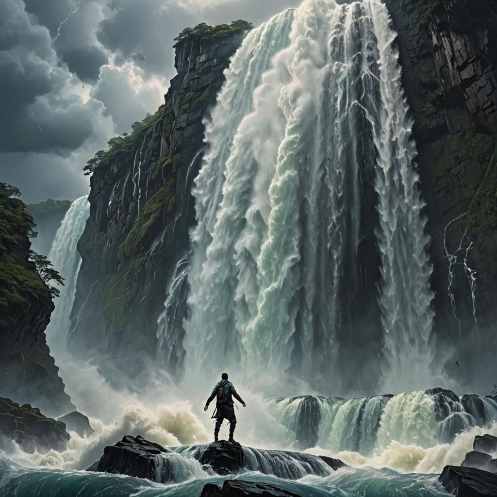 Fantasy Waterfall Dive with Ethereal Energy
