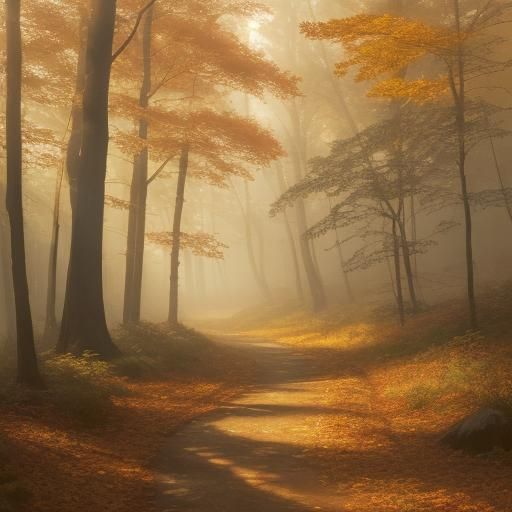 Impressionist Autumn Cabin in Forest Landscape