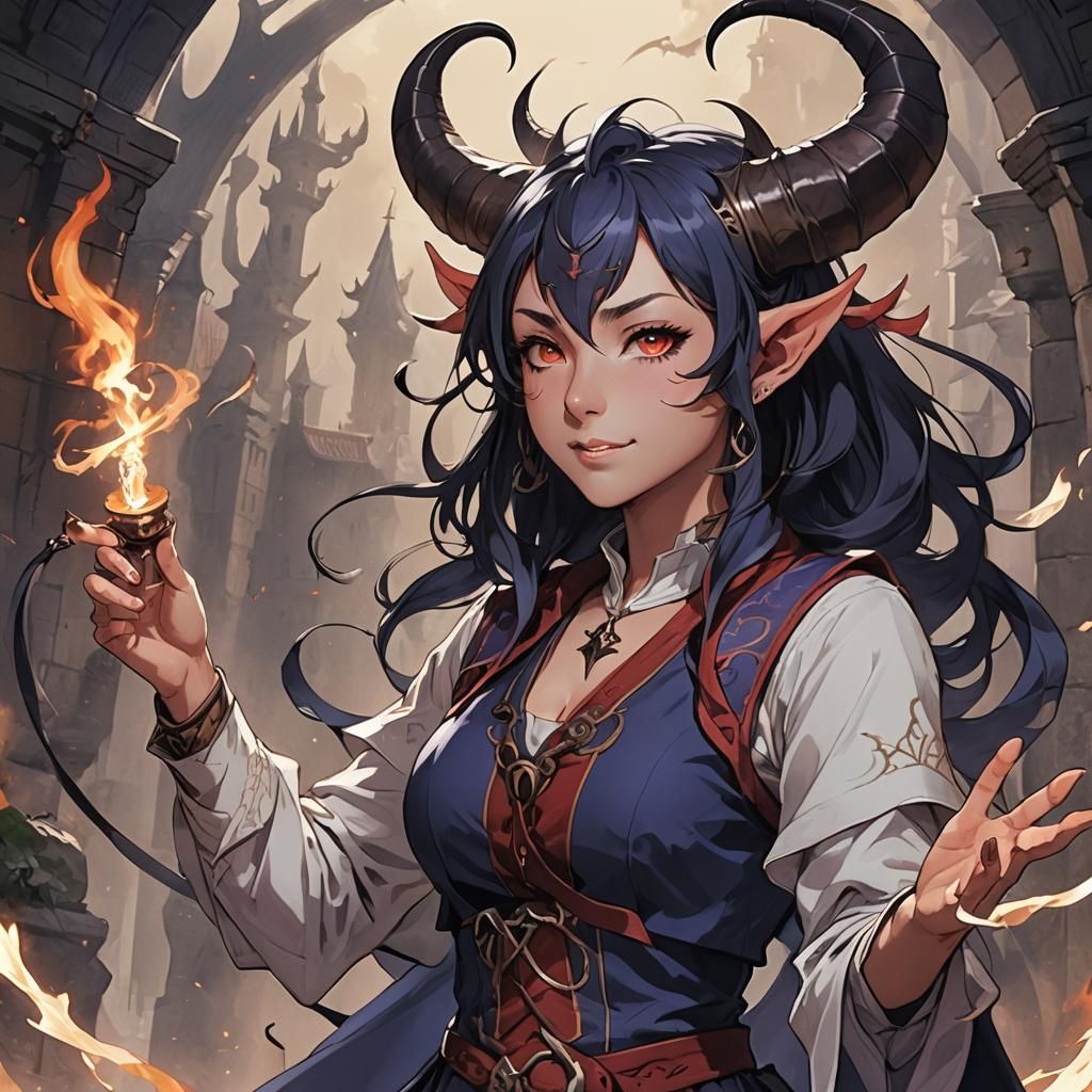 Tiefling Sorceress Singing in Anime Style