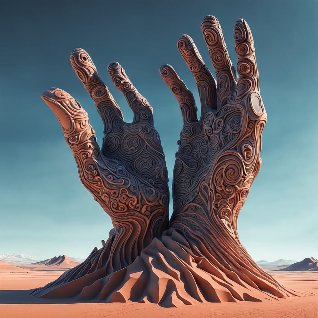 Surreal, Abstract Clay Hand Sculpture in 3D Vector Style