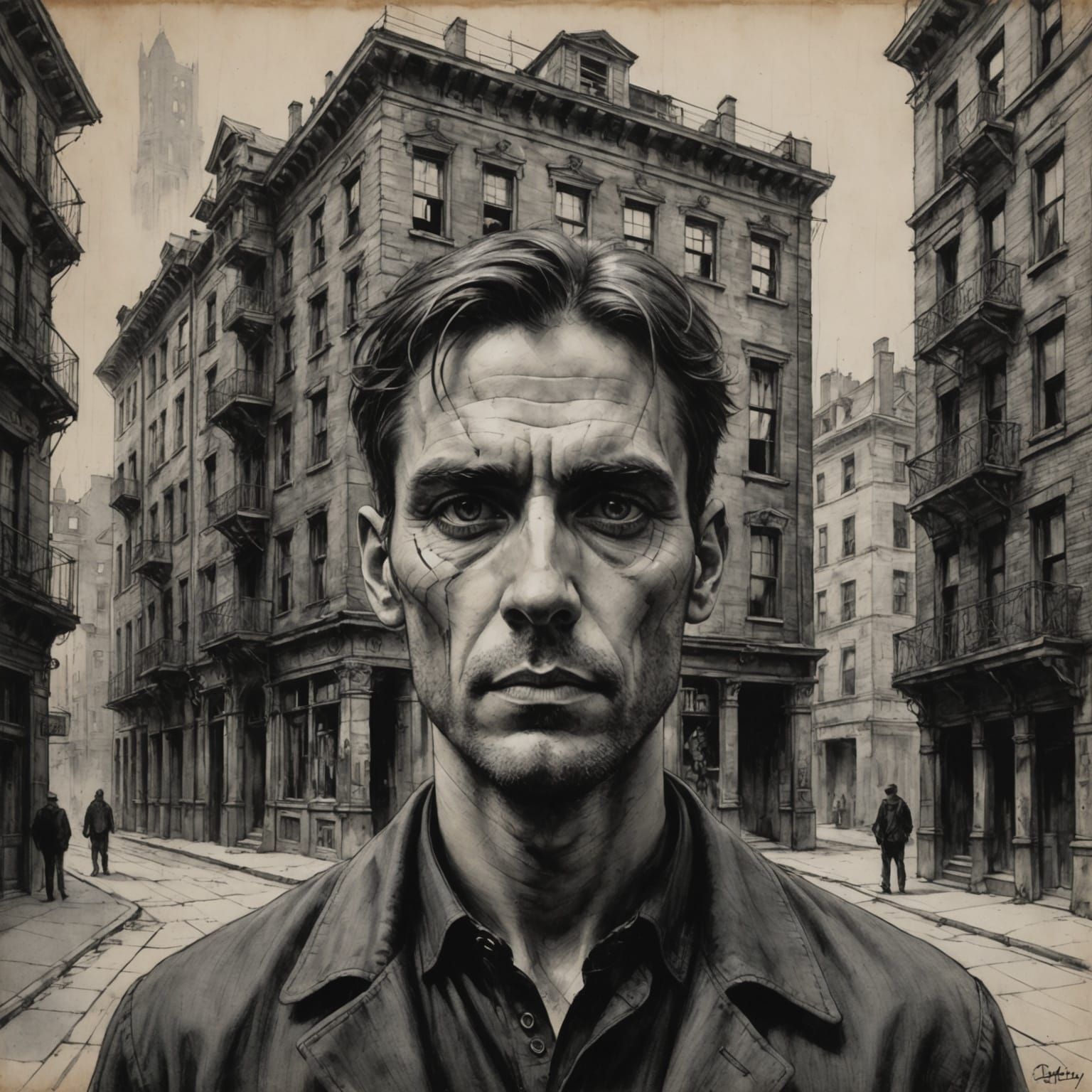 Architectural Charcoal Portrait: Haunting Urban Decay