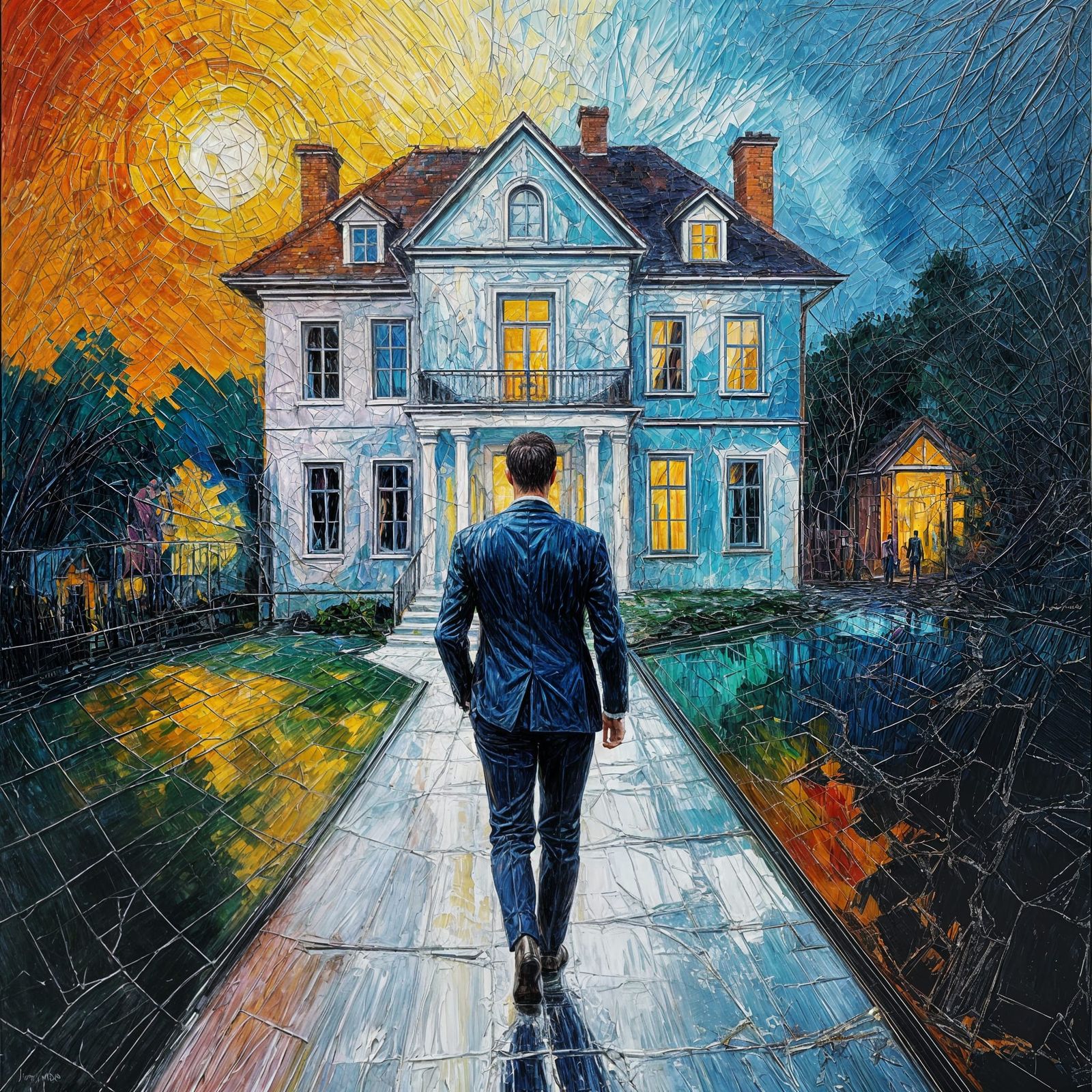 Shattered Glass Mansion in Expressionist Style