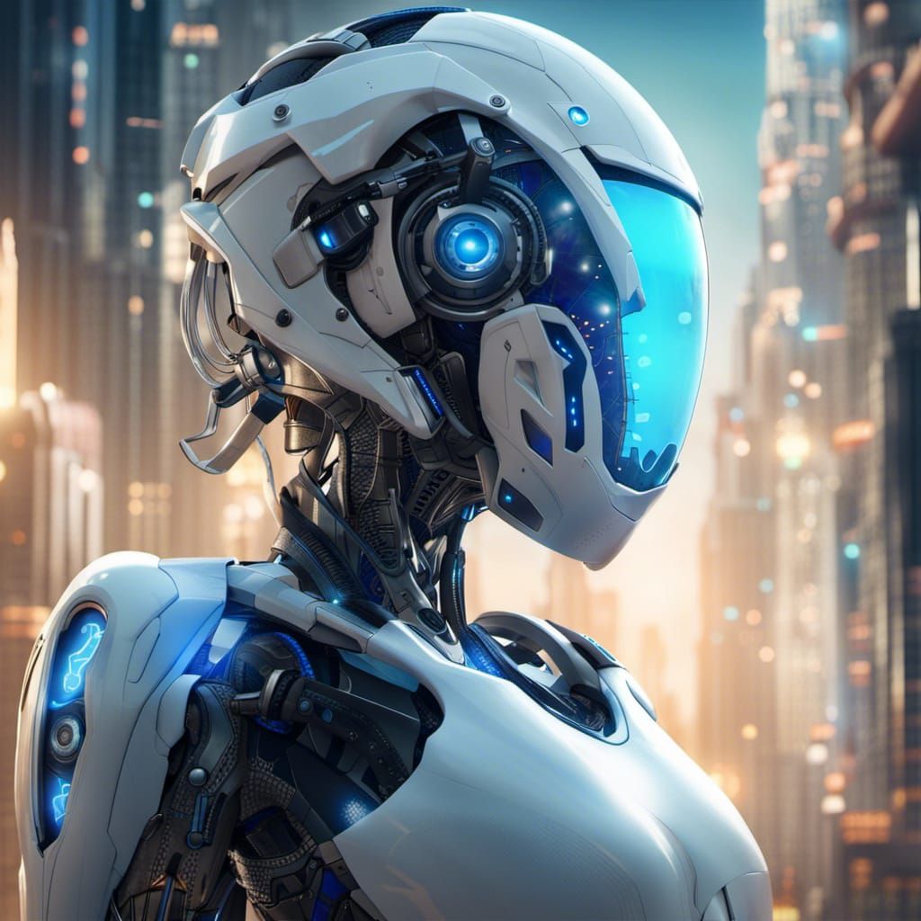 Futuristic Robot Woman in Space City