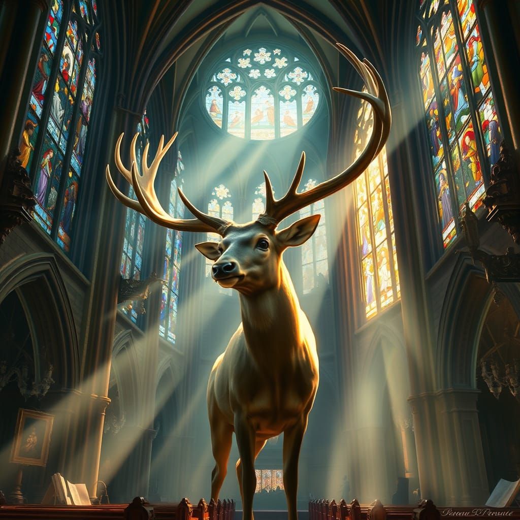 Stag in Cathedral: Impressionistic Luminism