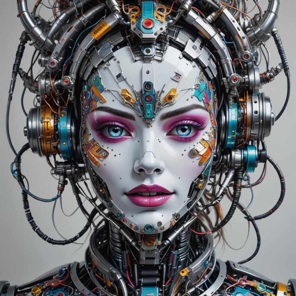Hyperreal Robot Portrait with Colorful Eyebrows