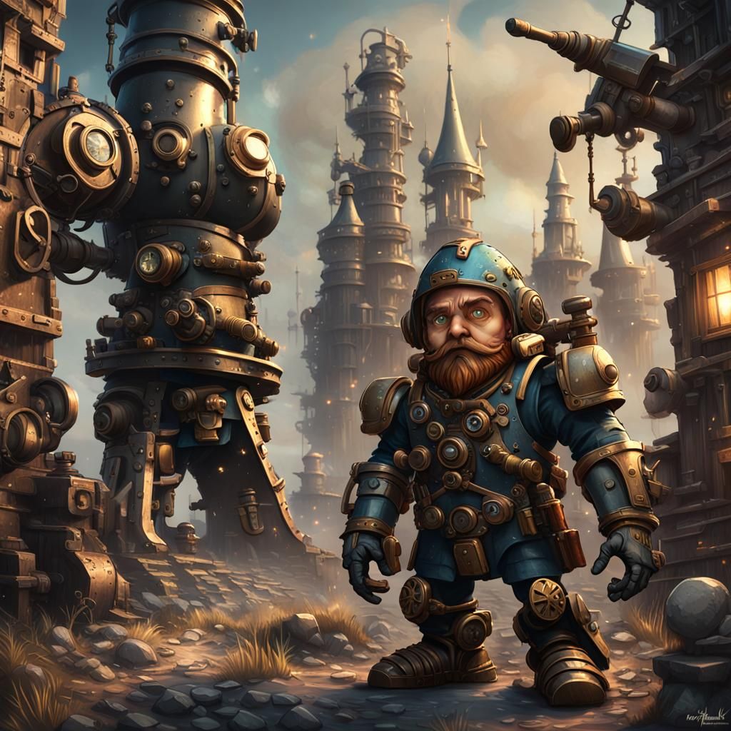 Gnome Soldier in Steampunk Mech Suit