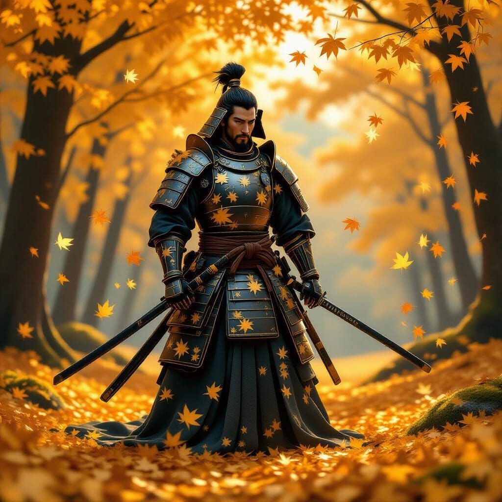 Samurai Warrior in Serene Autumn Forest