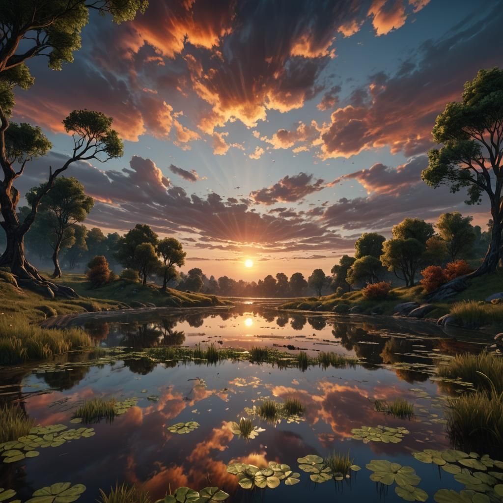 River Sunset in Detailed Matte Painting Style