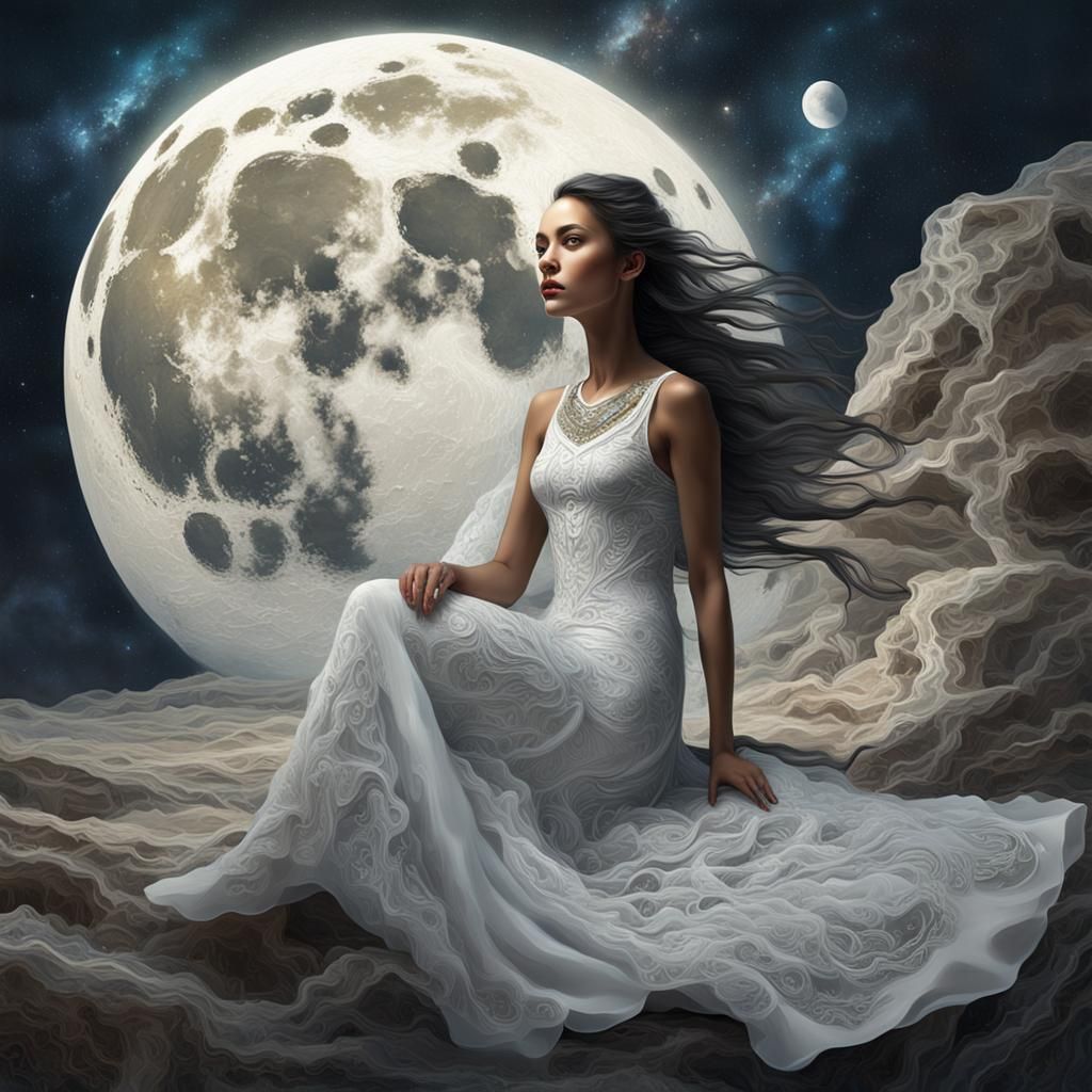 Moon Princess on Crescent Moon: Fantasy Art
