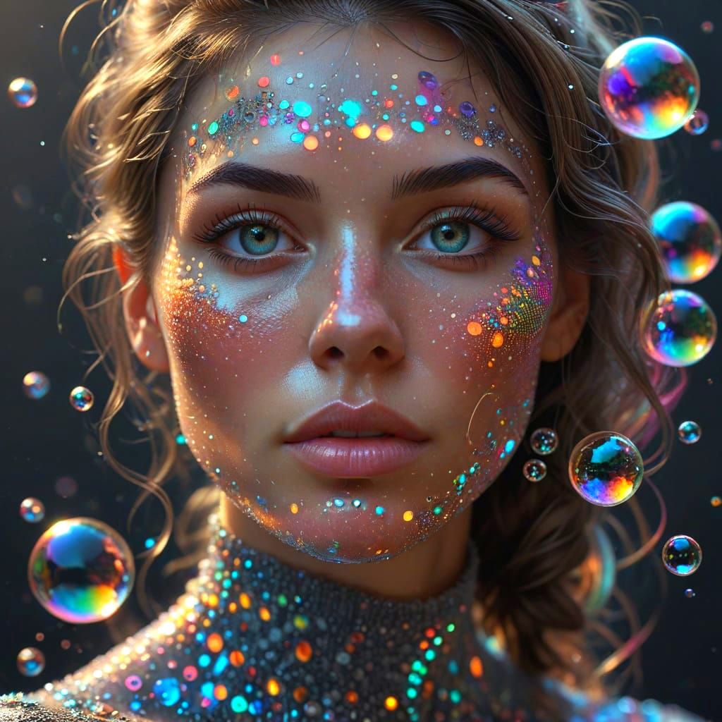 Woman in Bubbles: Photorealistic Digital Art Portrait