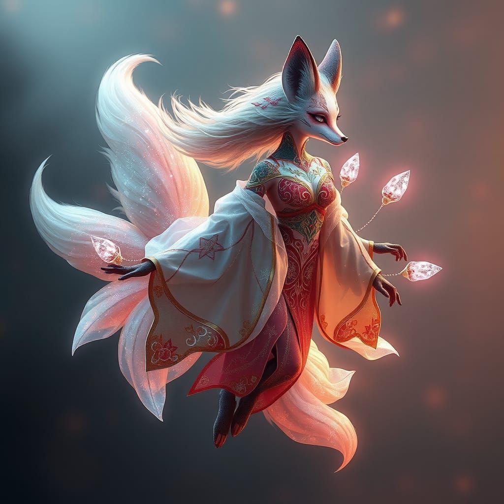 Ultra-Realistic Fox Female Kitsune in Ethereal Serenity