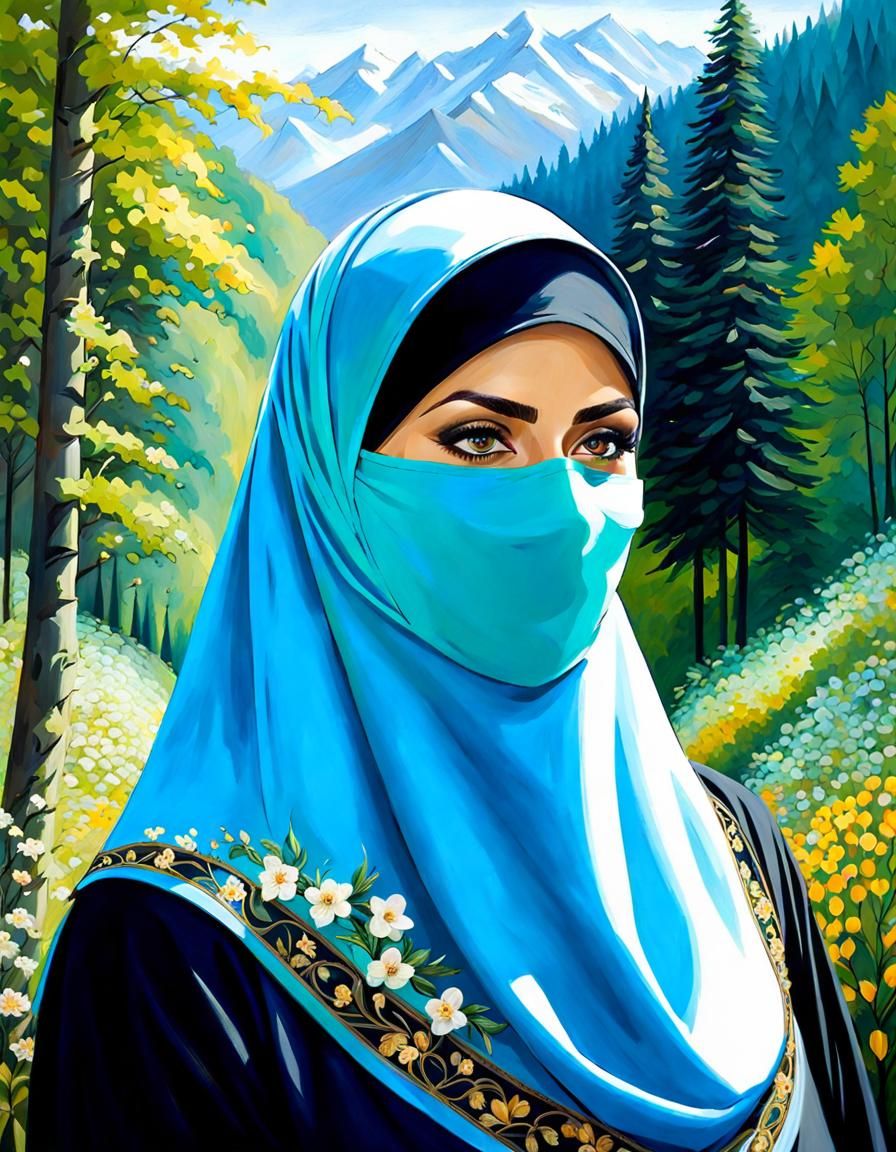 Elegant Woman in Niqab: an Oil Painting