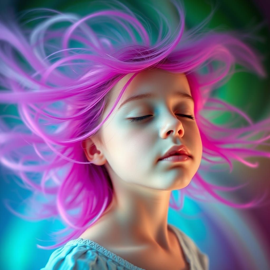 Portrait of a young girl with a serene expression, her eyes closed