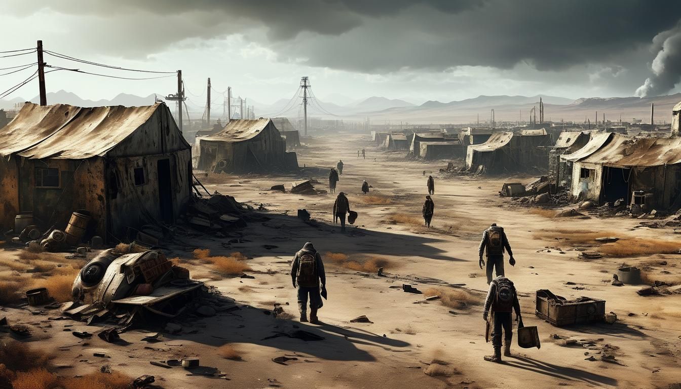 Characters Living in the wastelands, desolate views, struggl...