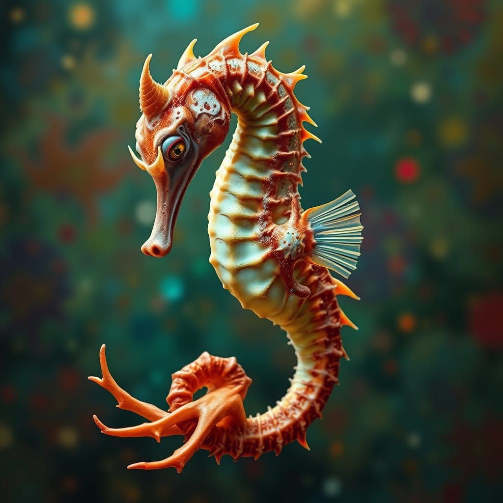 Human-Seahorse Hybrid in Hyperrealistic Splash Art