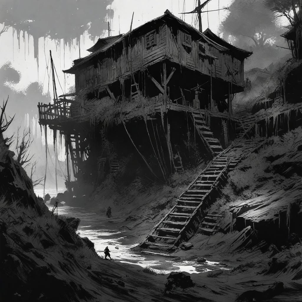 Terrifying Pirate Hideout Speedpaint in Black and White