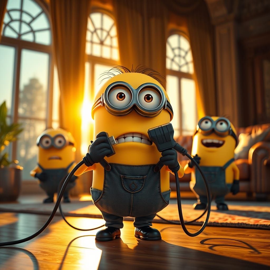 Minion's Electrical Mishap in Pixar Style