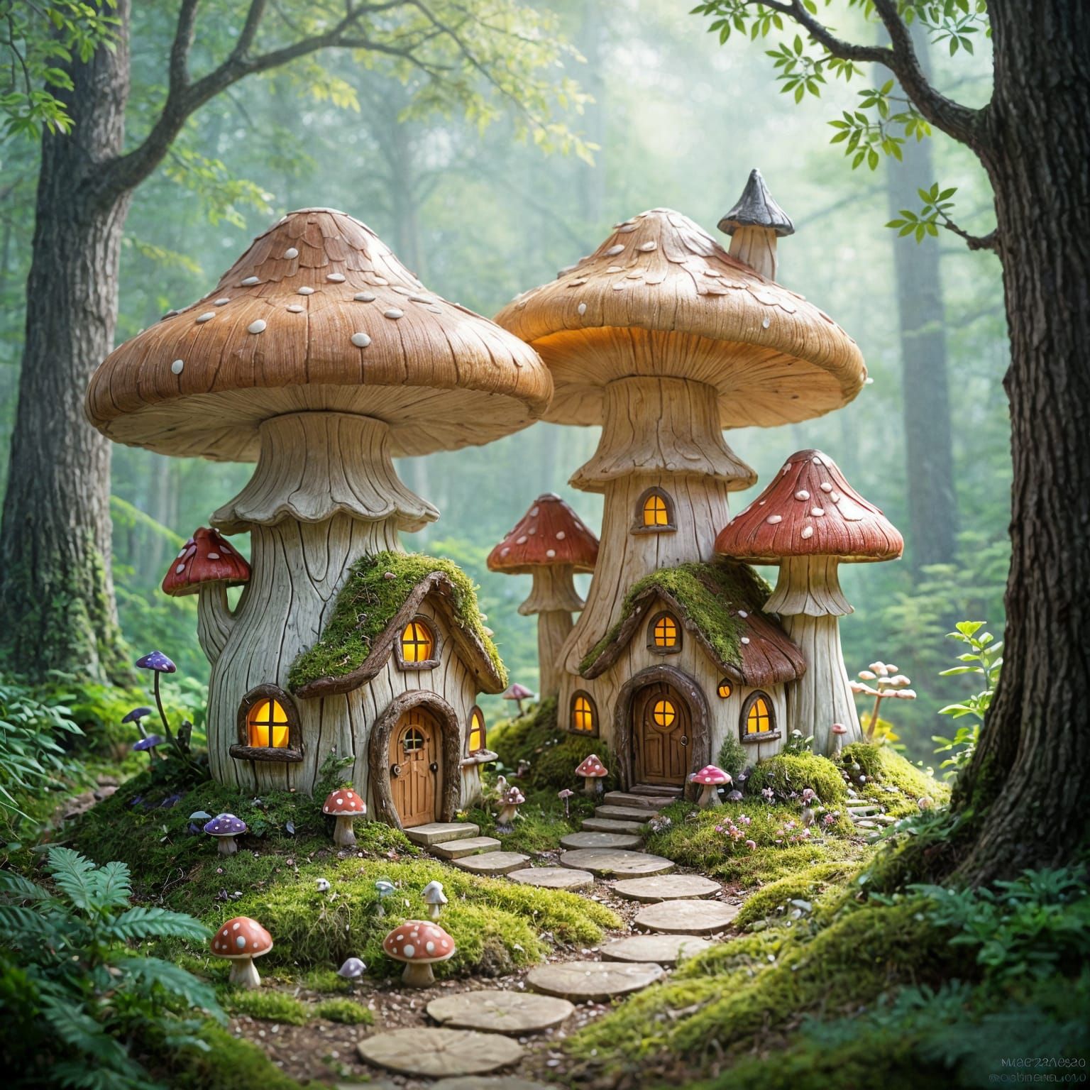 Enchanted Fairy Village in Giant Mushrooms