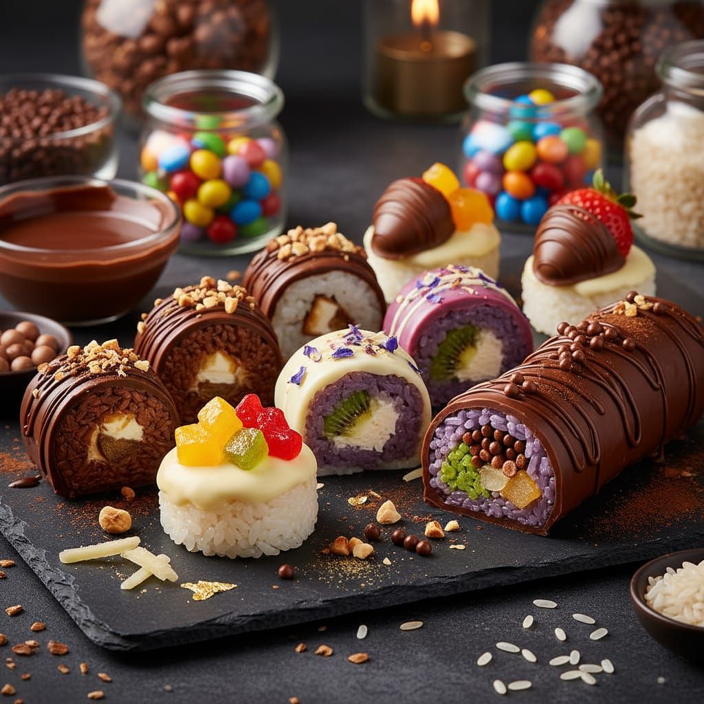 Chocolate Covered Sticky Rice Sushi Varieties