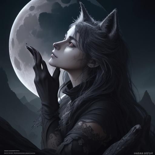 Black Wolf Devouring Moon with Runes