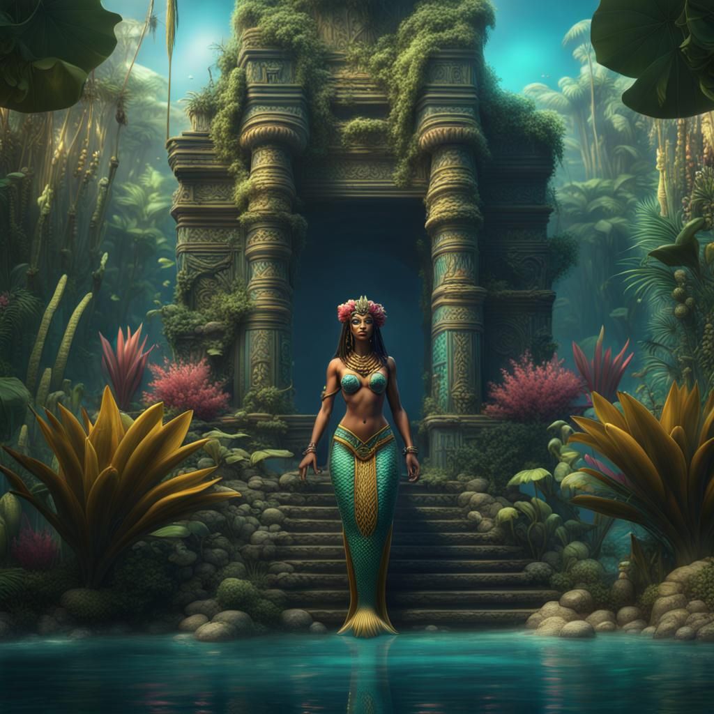 Egyptian Mermaid in Tropical Lagoon: Fantasy Art