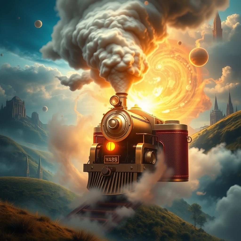 Steam Train Emerges from Vintage Camera in a Whimsical Dream...