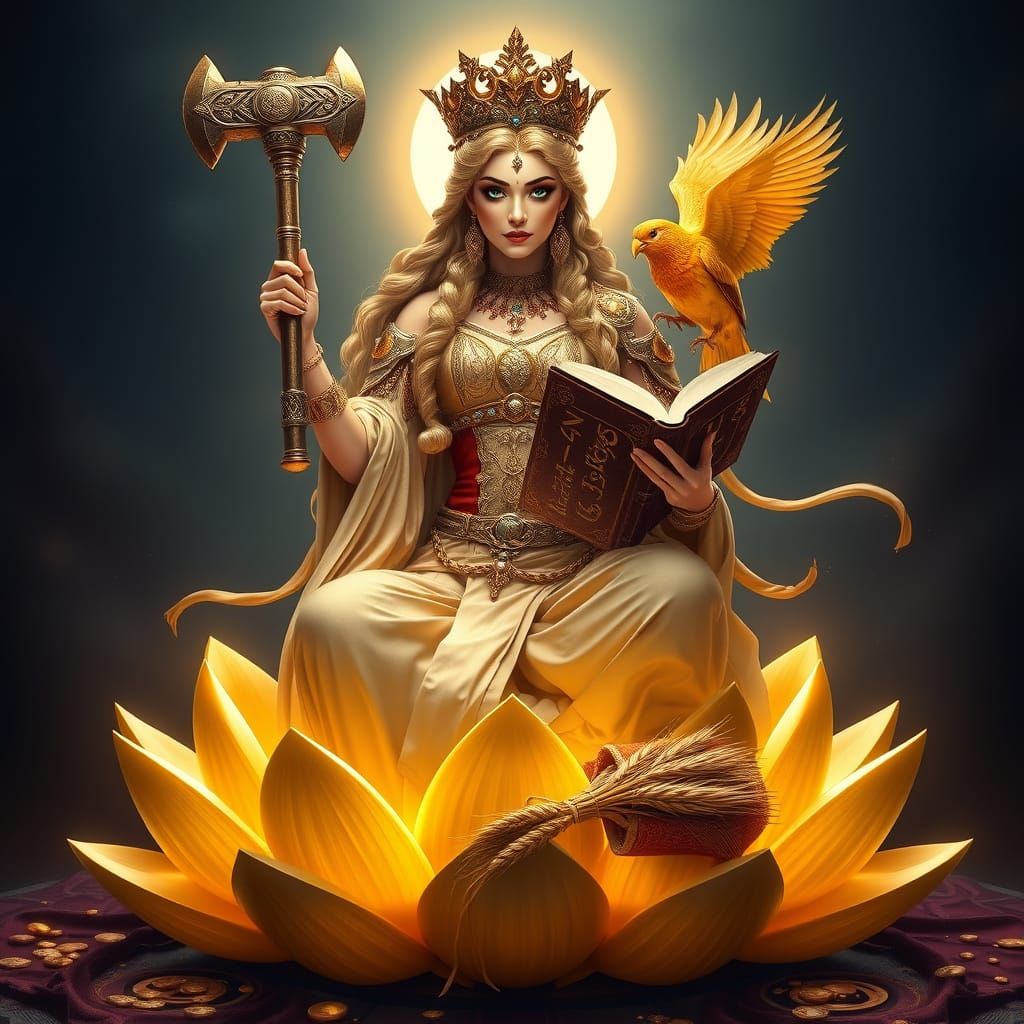 Majestic Goddess on Golden Lotus Throne