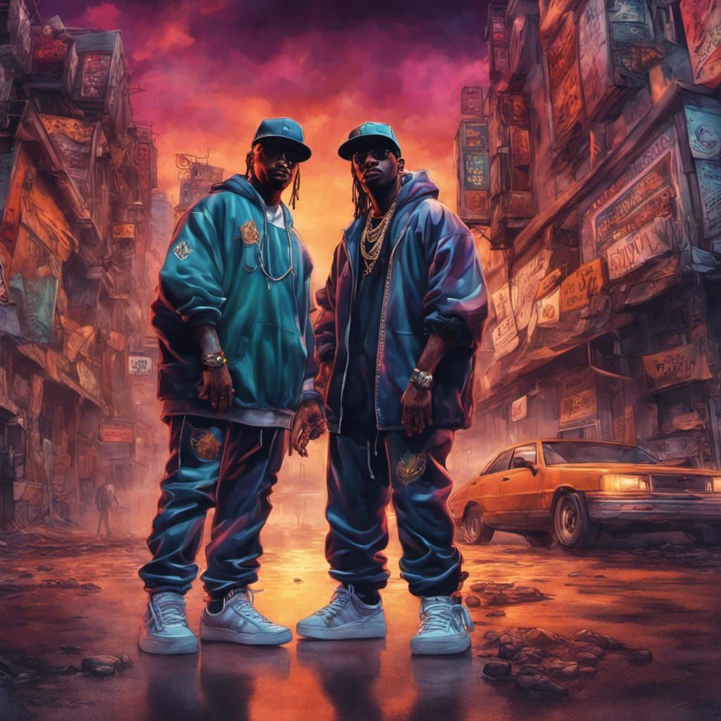 90s Hip Hop Album Cover with Two Gangsters