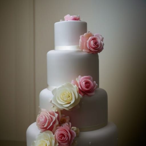 Icing Roses Adorn White Cake in Ethereal Fantasy