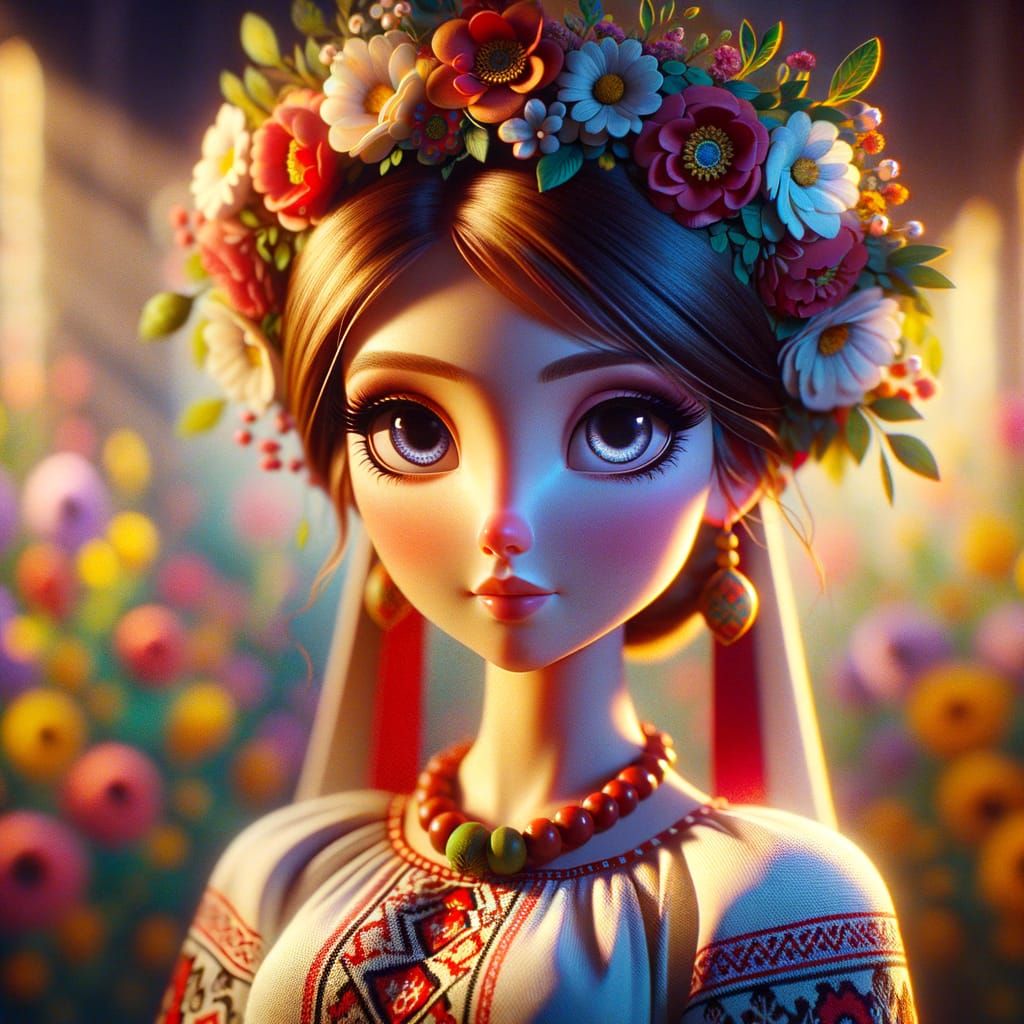 Ukrainian Princess in Classical Animation Style