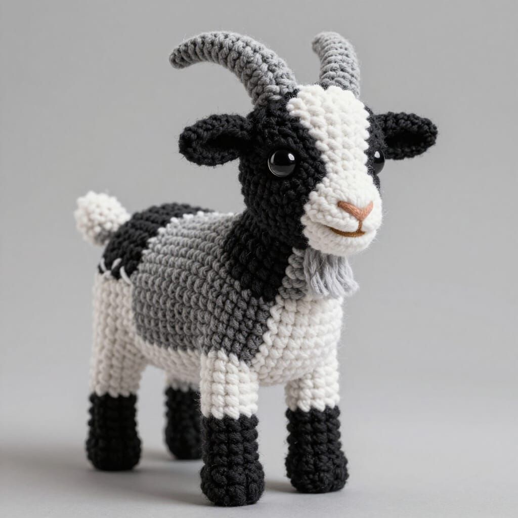 Hyperrealistic Crochet Goat in Soft Studio Light